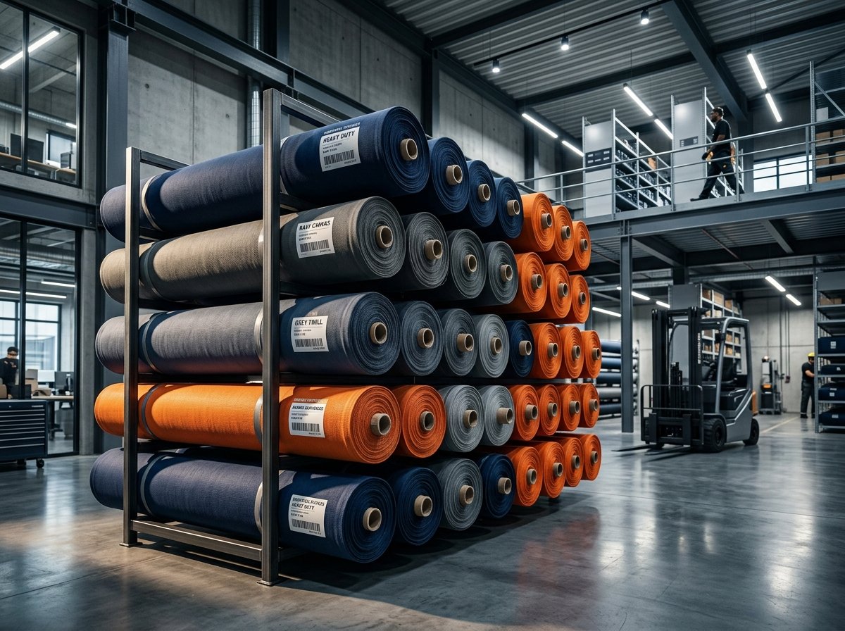 Premium fabric rolls in modern warehouse